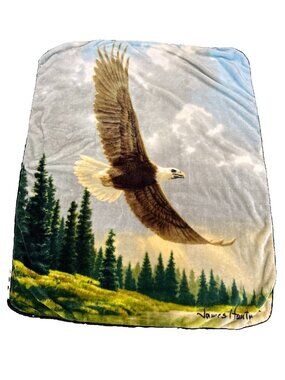 Plush Throw Blanket Northwest 50"x63" James Hautman Art Soaring Bald Eagle Soft